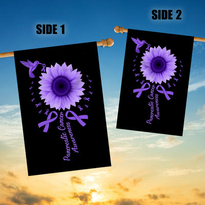 Hummingbird Sunflower Pancreatic Cancer Awareness Flag Purple Ribbon Flag | Teecentury.com