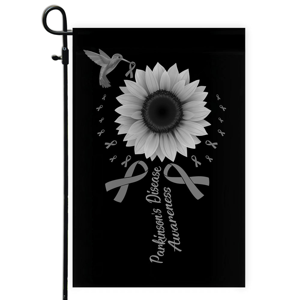 Hummingbird Sunflower Parkinson's Disease Awareness Flag Grey Ribbon Flag | Teecentury.com