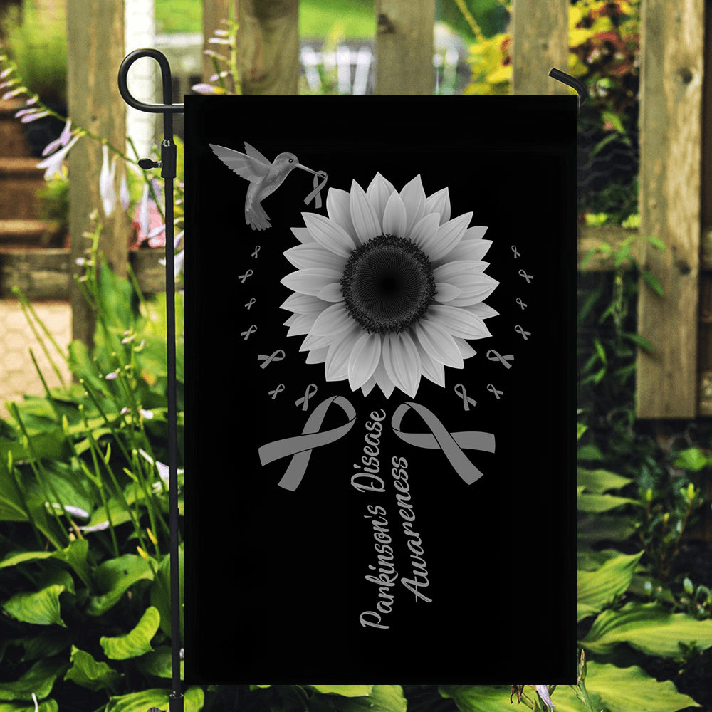 Hummingbird Sunflower Parkinson's Disease Awareness Flag Grey Ribbon Flag | Teecentury.com