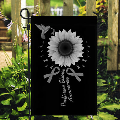 Hummingbird Sunflower Parkinson's Disease Awareness Flag Grey Ribbon Flag | Teecentury.com