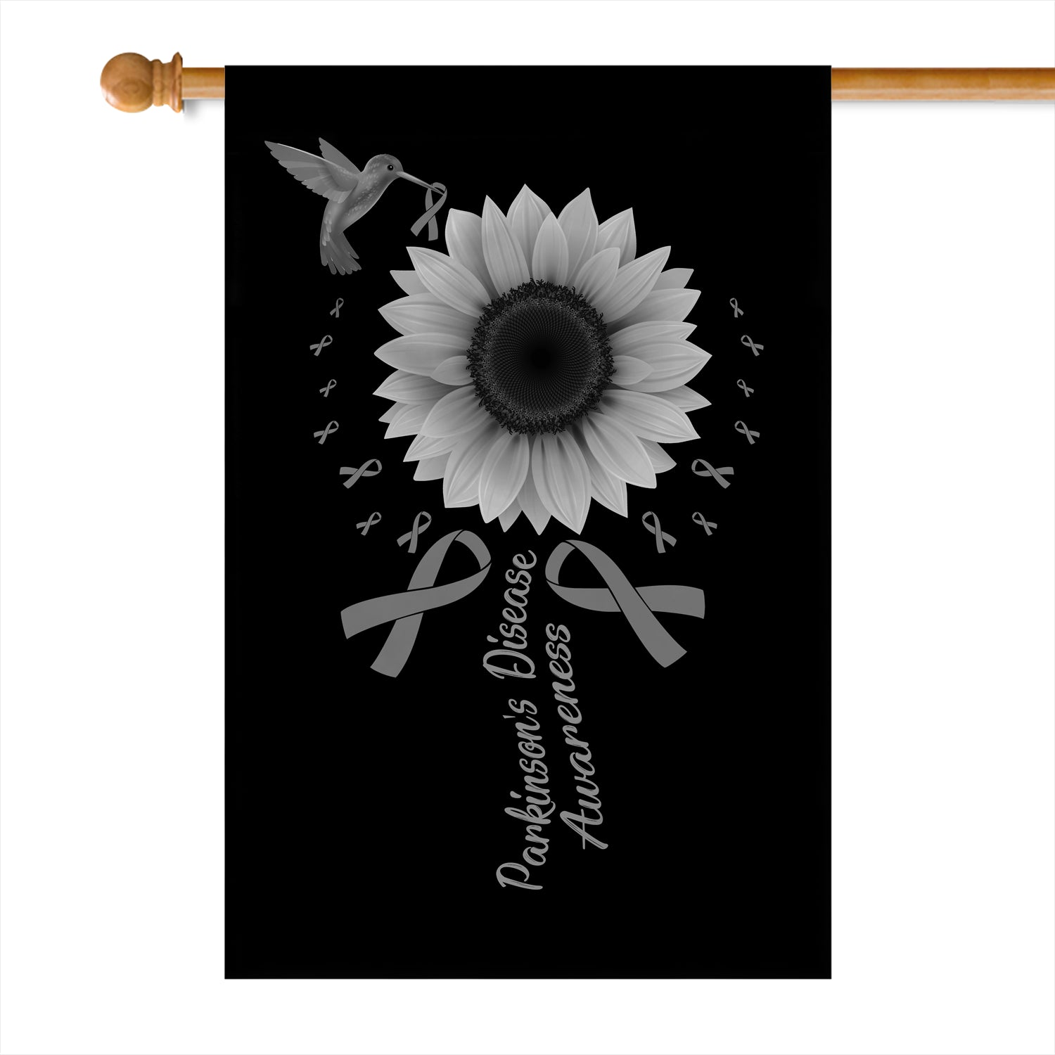 Hummingbird Sunflower Parkinson's Disease Awareness Flag Grey Ribbon Flag | Teecentury.com