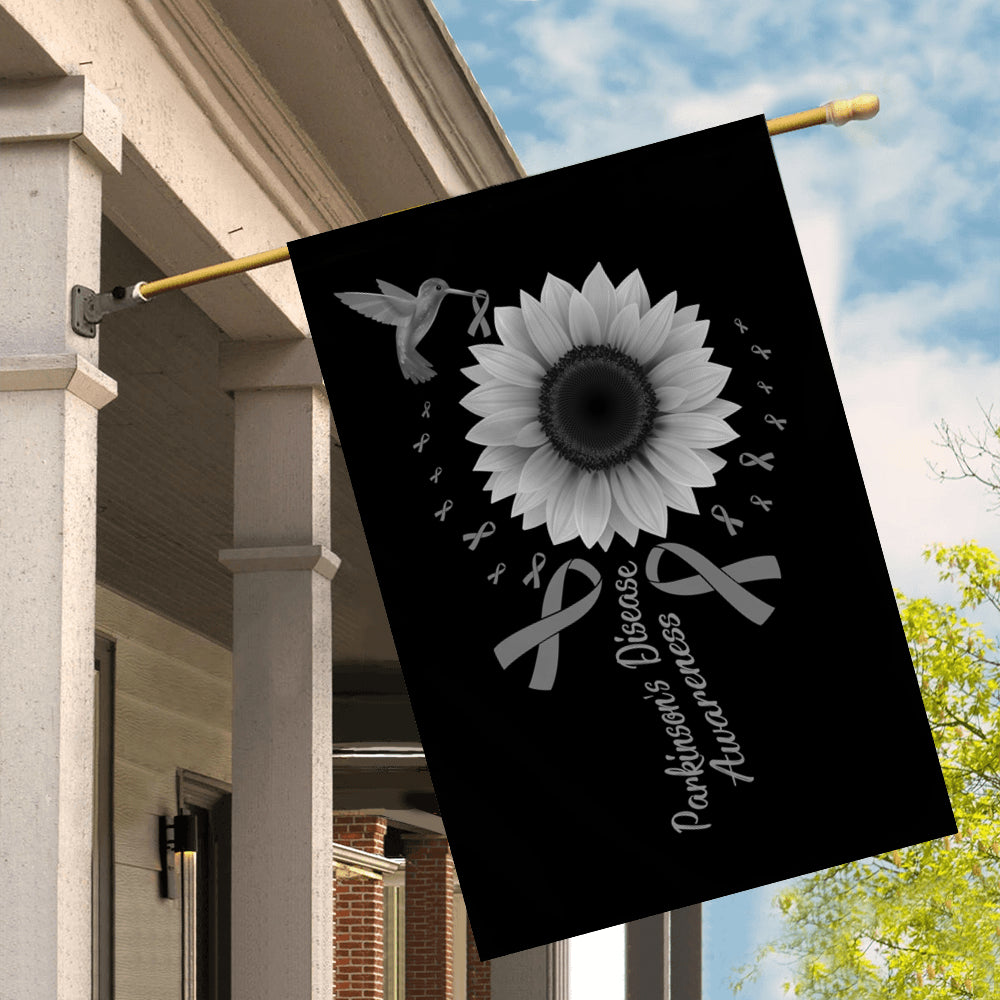 Hummingbird Sunflower Parkinson's Disease Awareness Flag Grey Ribbon Flag | Teecentury.com