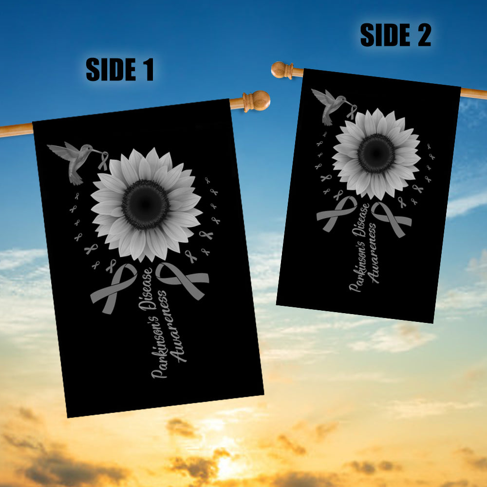 Hummingbird Sunflower Parkinson's Disease Awareness Flag Grey Ribbon Flag | Teecentury.com