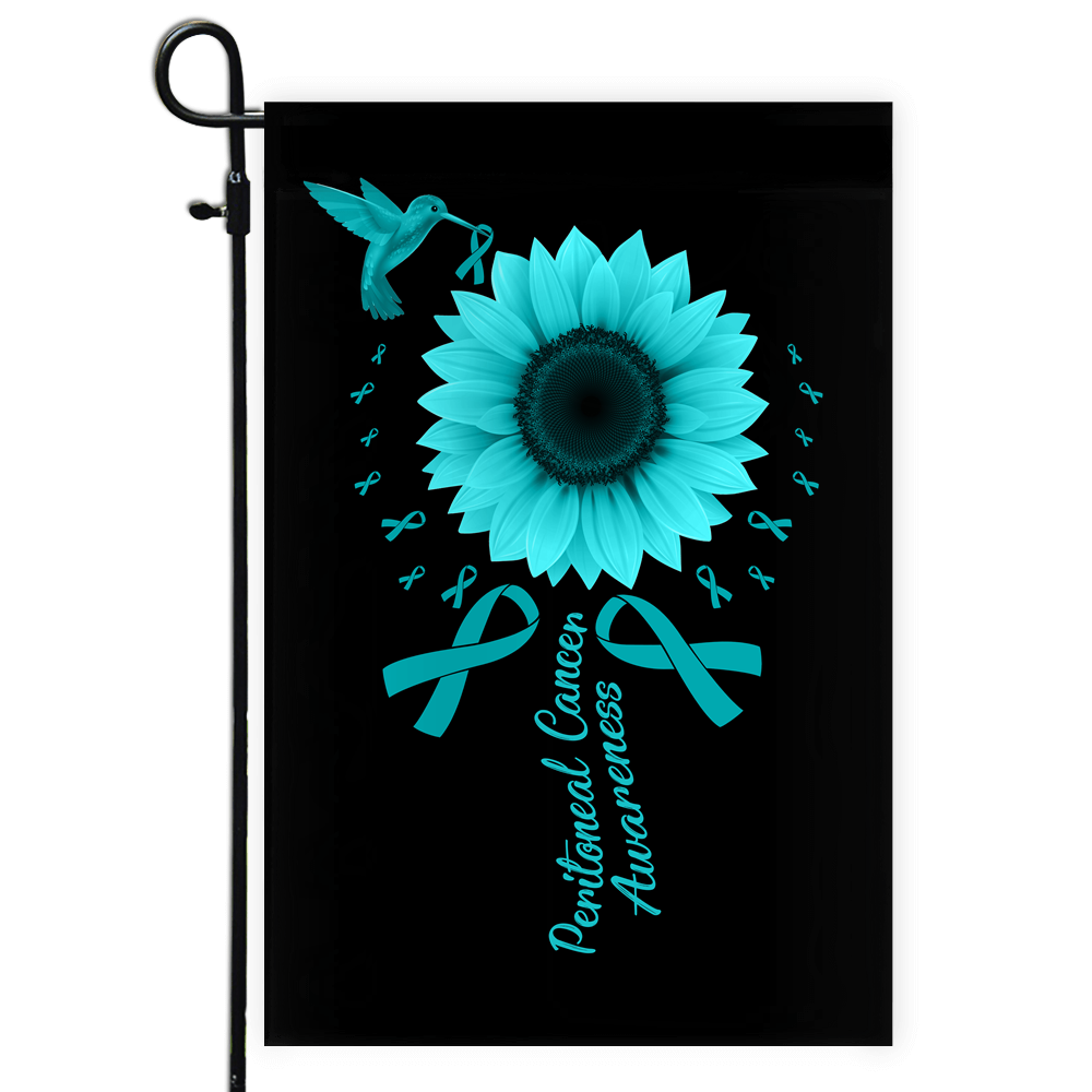 Hummingbird Sunflower Peritoneal Cancer Awareness Flag Teal Ribbon Flag | Teecentury.com