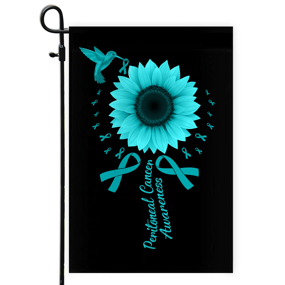 Hummingbird Sunflower Peritoneal Cancer Awareness Flag Teal Ribbon Flag | Teecentury.com