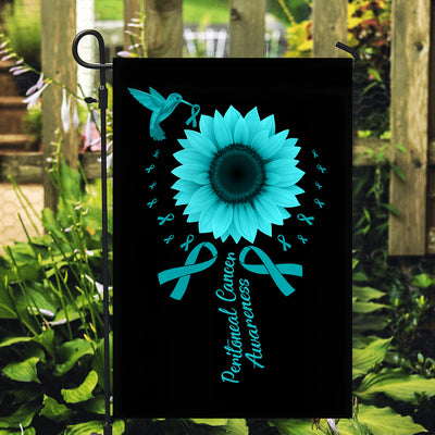 Hummingbird Sunflower Peritoneal Cancer Awareness Flag Teal Ribbon Flag | Teecentury.com