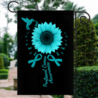 Hummingbird Sunflower Peritoneal Cancer Awareness Flag Teal Ribbon Flag | Teecentury.com