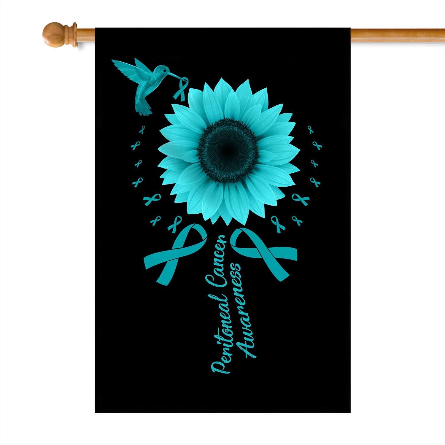 Hummingbird Sunflower Peritoneal Cancer Awareness Flag Teal Ribbon Flag | Teecentury.com