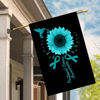 Hummingbird Sunflower Peritoneal Cancer Awareness Flag Teal Ribbon Flag | Teecentury.com