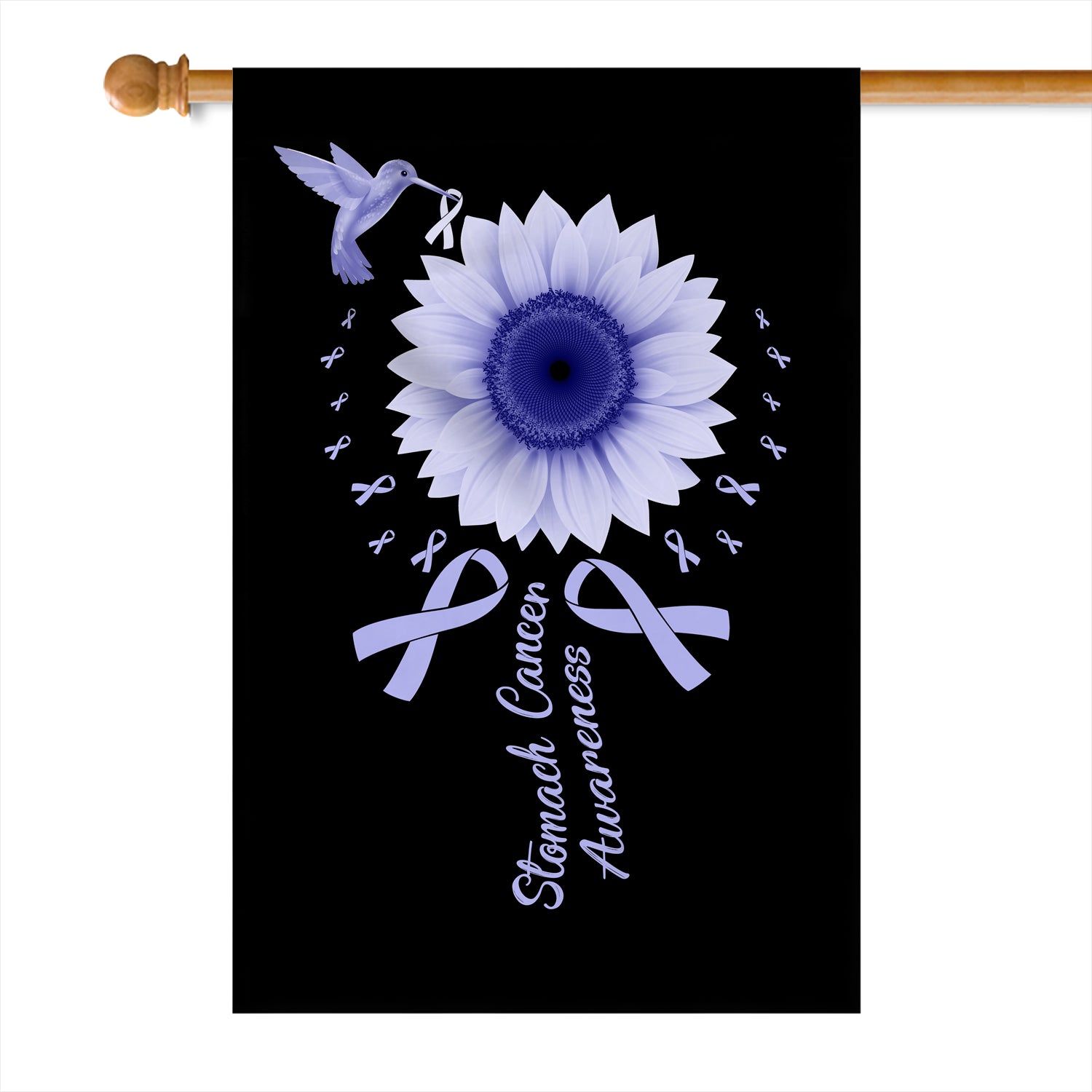 Hummingbird Sunflower Stomach Cancer Awareness Flag Periwinkle Ribbon Flag | Teecentury.com