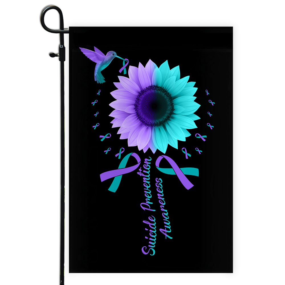 Hummingbird Sunflower Suicide Prevention Awareness Flag Teal and Purple Ribbon Flag | Teecentury.com