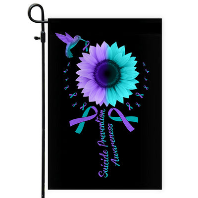 Hummingbird Sunflower Suicide Prevention Awareness Flag Teal and Purple Ribbon Flag | Teecentury.com