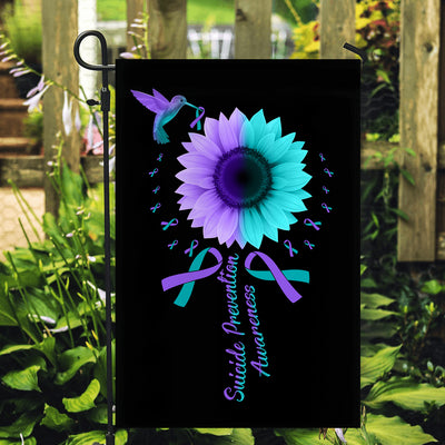 Hummingbird Sunflower Suicide Prevention Awareness Flag Teal and Purple Ribbon Flag | Teecentury.com