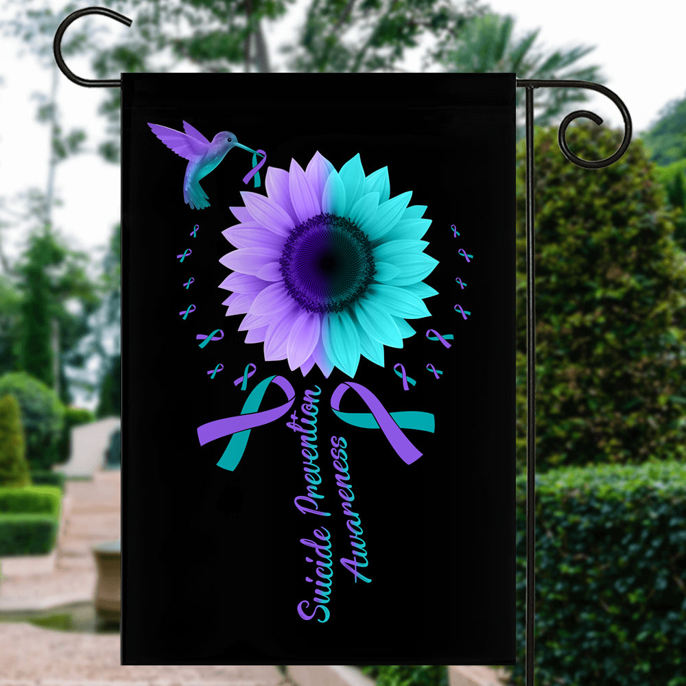 Hummingbird Sunflower Suicide Prevention Awareness Flag Teal and Purple Ribbon Flag | Teecentury.com