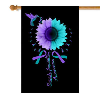 Hummingbird Sunflower Suicide Prevention Awareness Flag Teal and Purple Ribbon Flag | Teecentury.com