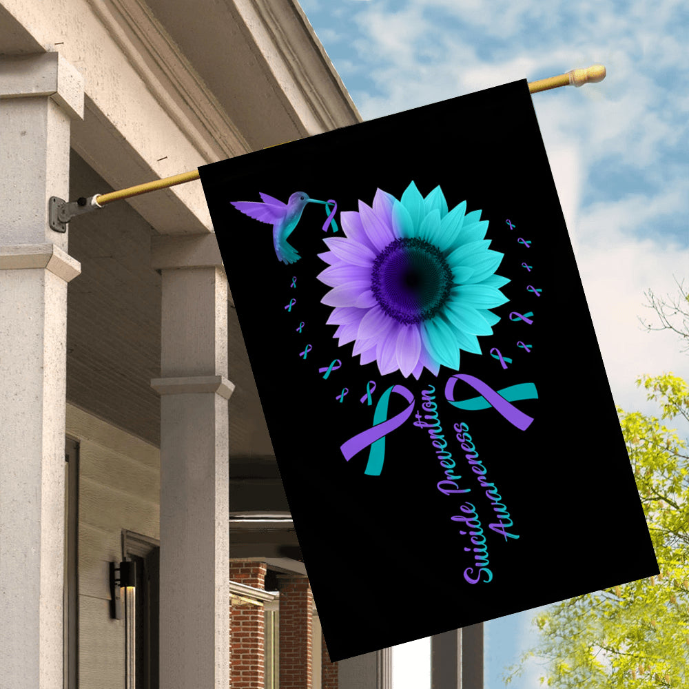 Hummingbird Sunflower Suicide Prevention Awareness Flag Teal and Purple Ribbon Flag | Teecentury.com