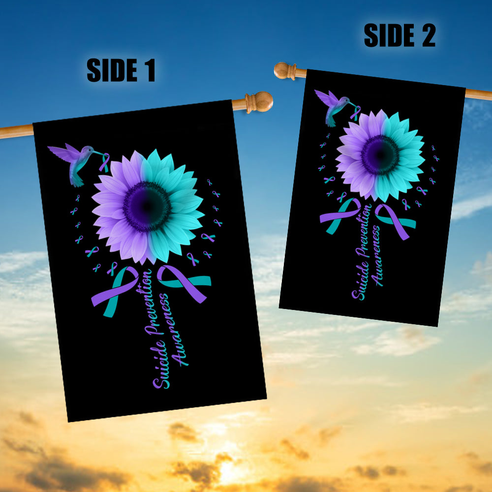 Hummingbird Sunflower Suicide Prevention Awareness Flag Teal and Purple Ribbon Flag | Teecentury.com