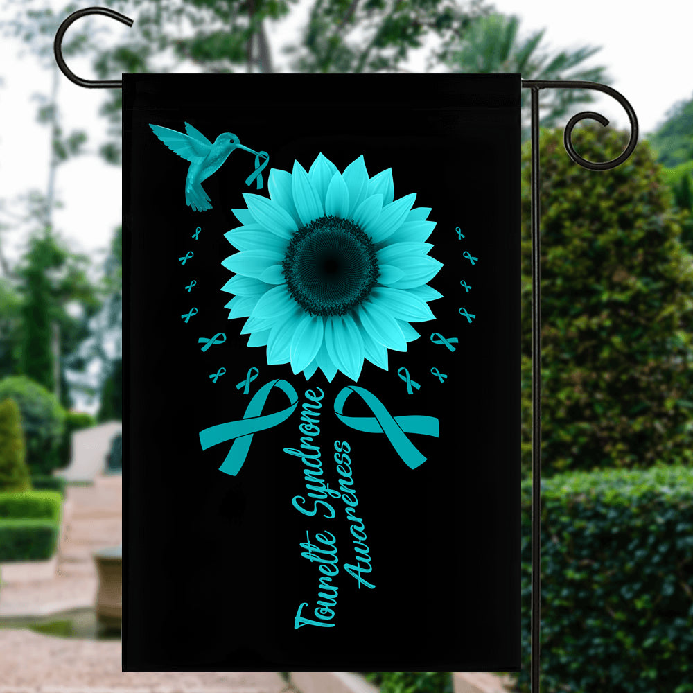 Hummingbird Sunflower Tourette Syndrome Awareness Flag Teal Ribbon Flag | Teecentury.com