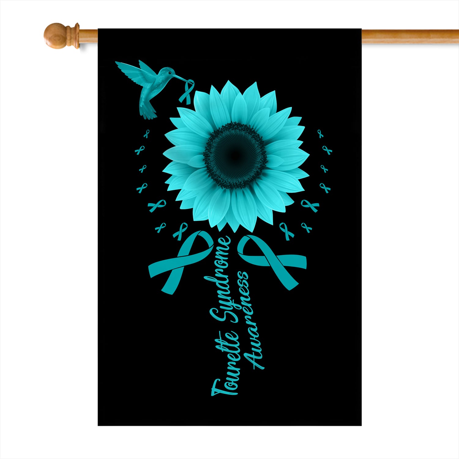 Hummingbird Sunflower Tourette Syndrome Awareness Flag Teal Ribbon Flag | Teecentury.com