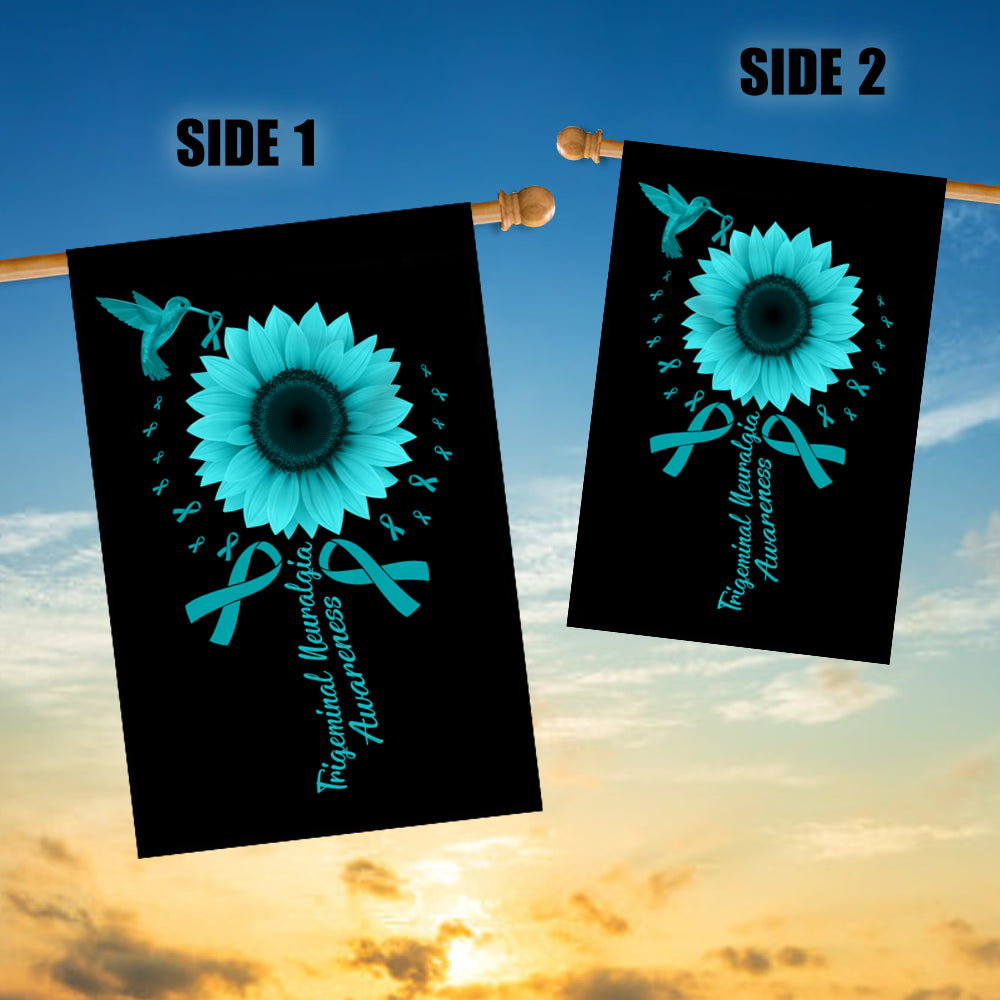 Hummingbird Sunflower Trigeminal Neuralgia Awareness Flag Teal Ribbon Flag | Teecentury.com