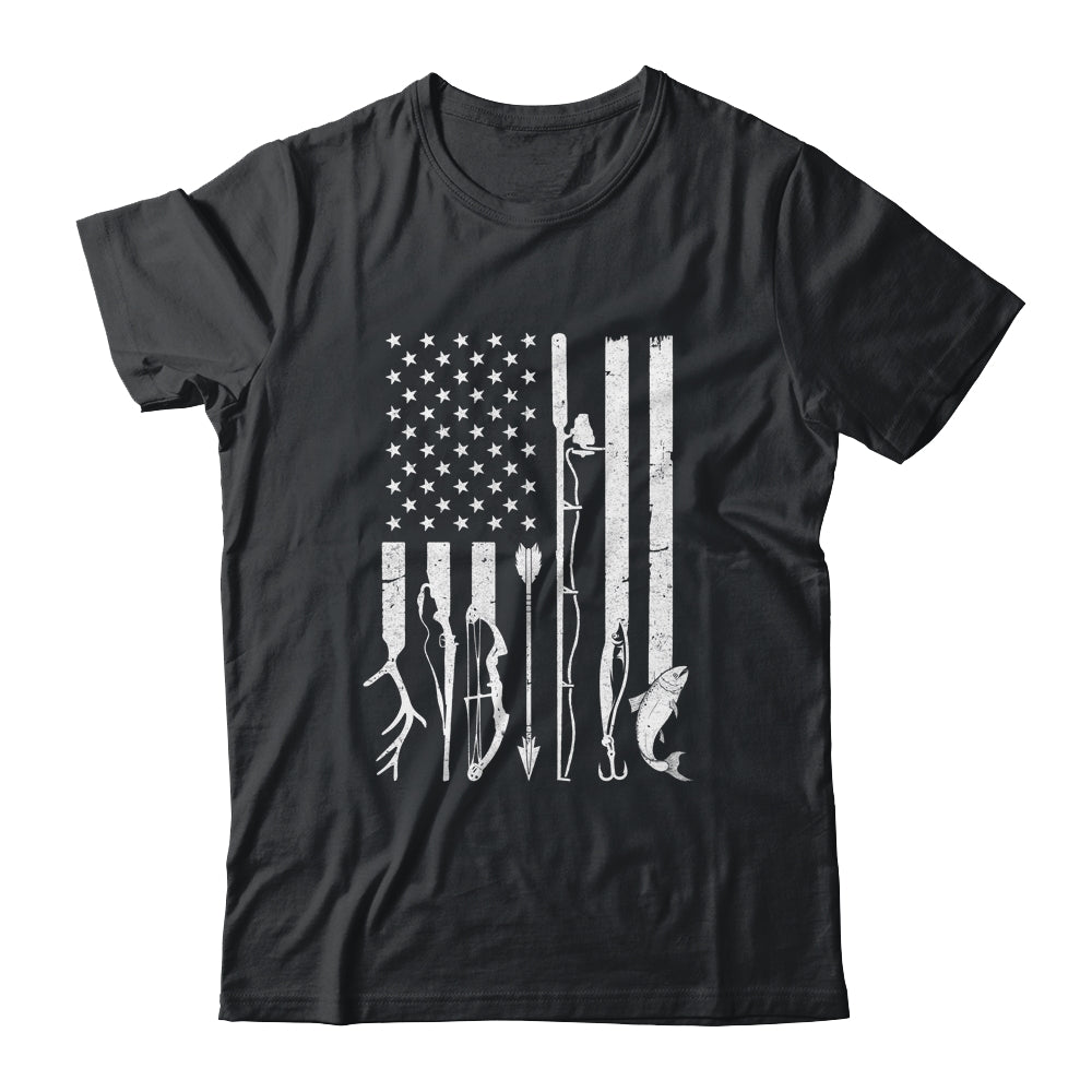 Hunting Fishing USA Flag American T-Shirt & Hoodie | Teecentury.com