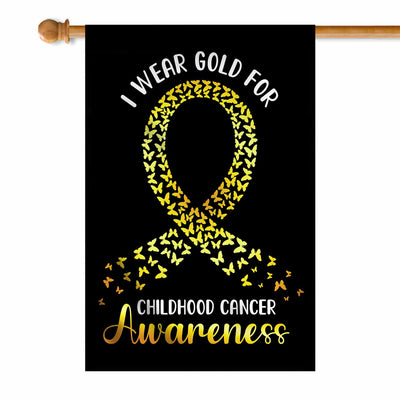 I Wear Gold For Childhood Cancer Awareness Flag Survivor Ribbon Flag | Teecentury.com