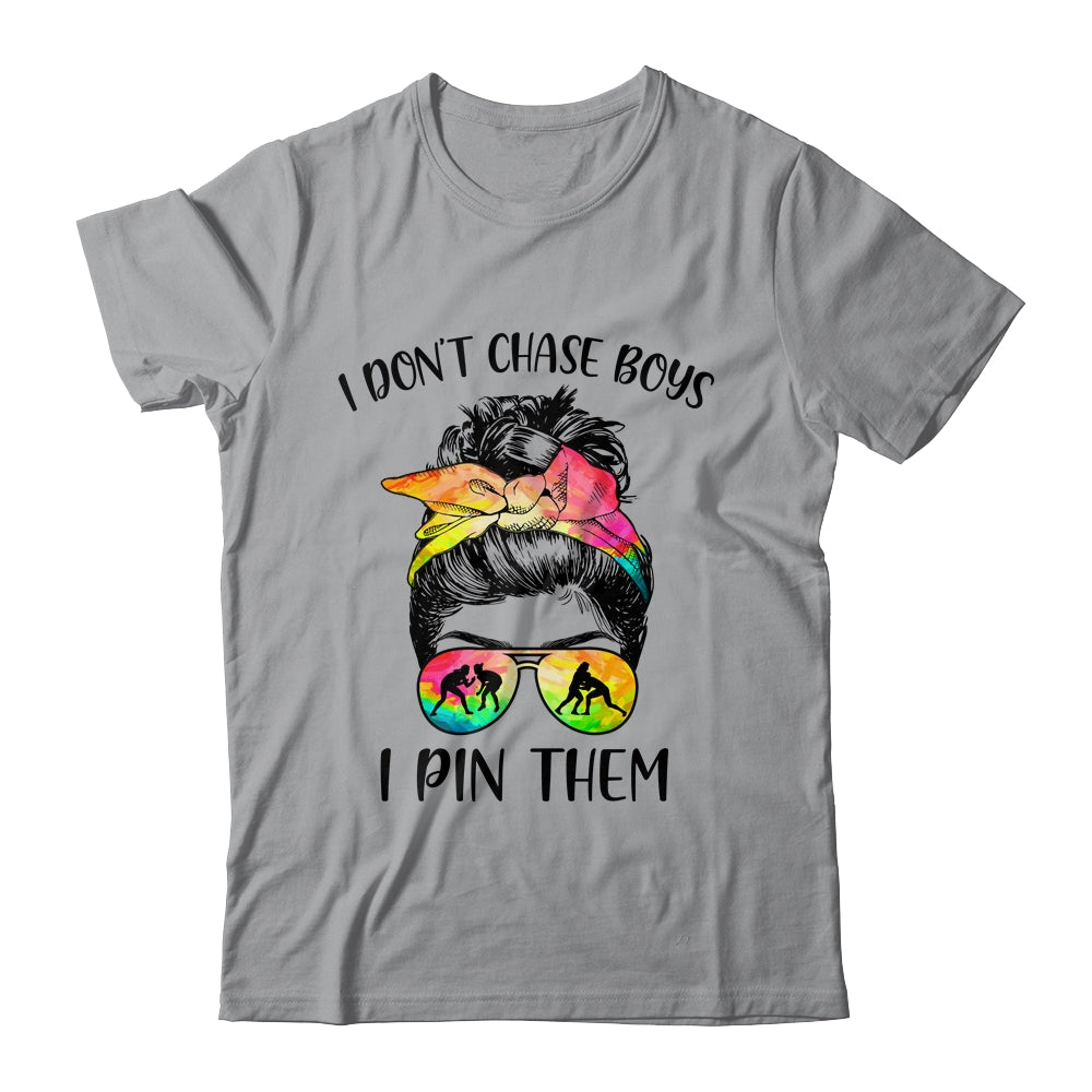 I Dont Chase Boys I Pin Them Funny Wrestling Messy Bun Girl T-Shirt & Tank Top | Teecentury.com