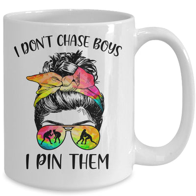 I Dont Chase Boys I Pin Them Funny Wrestling Messy Bun Girl Mug Coffee Mug | Teecentury.com