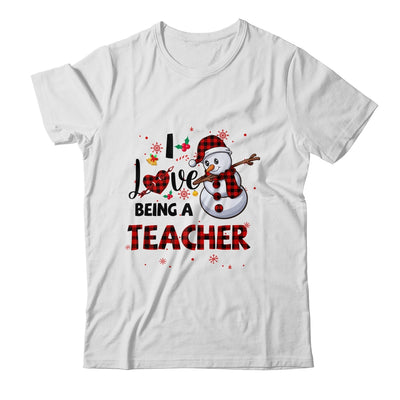 I Love Being A Teacher Snowman Dab Christmas Red Plaid T-Shirt & Sweatshirt | Teecentury.com