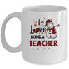 I Love Being A Teacher Snowman Dab Christmas Red Plaid Mug Coffee Mug | Teecentury.com