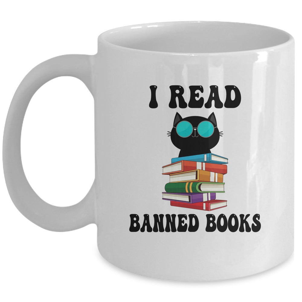 I Read Banned Books Black Cat Reader Bookworm Women Mug | teecentury