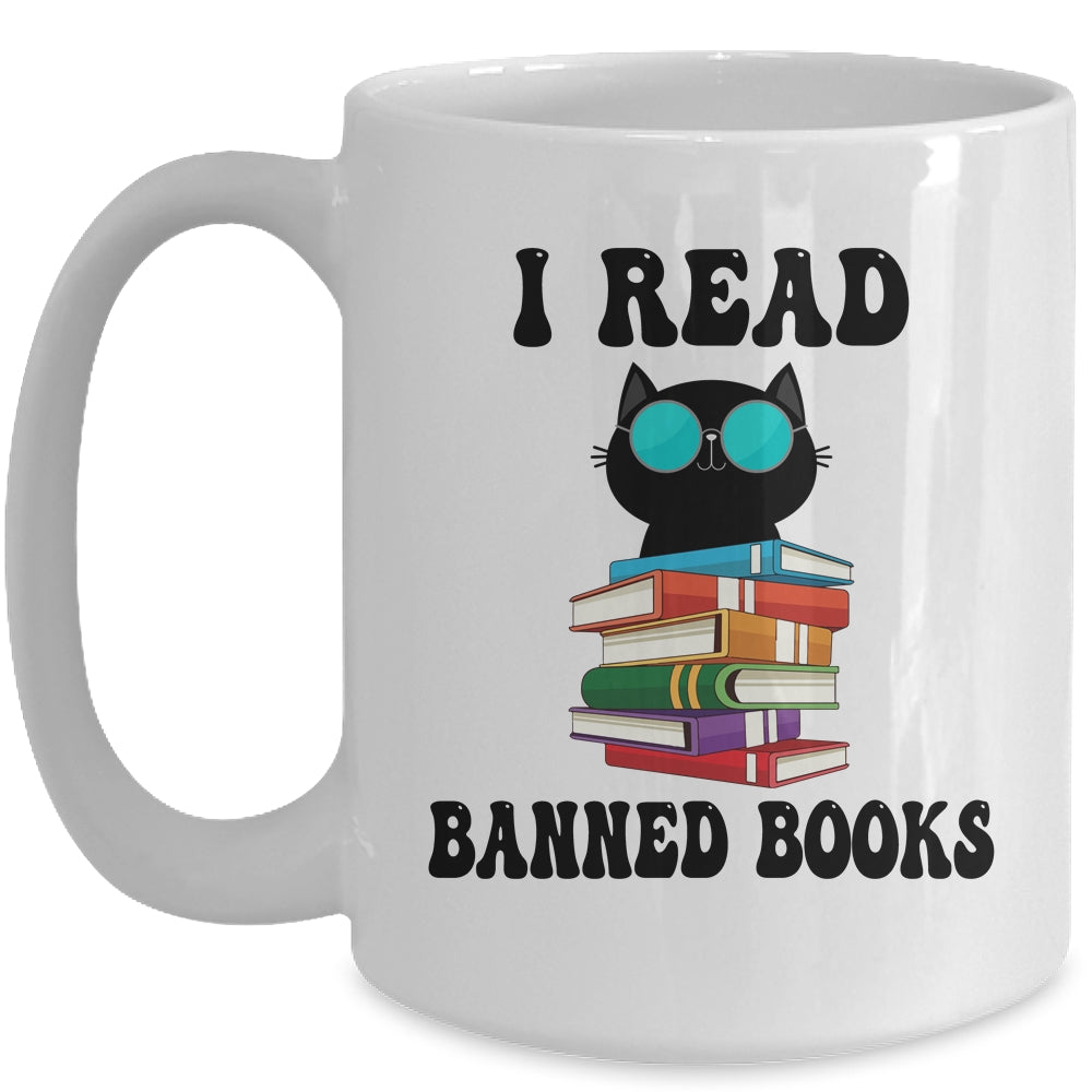 I Read Banned Books Black Cat Reader Bookworm Women Mug | teecentury