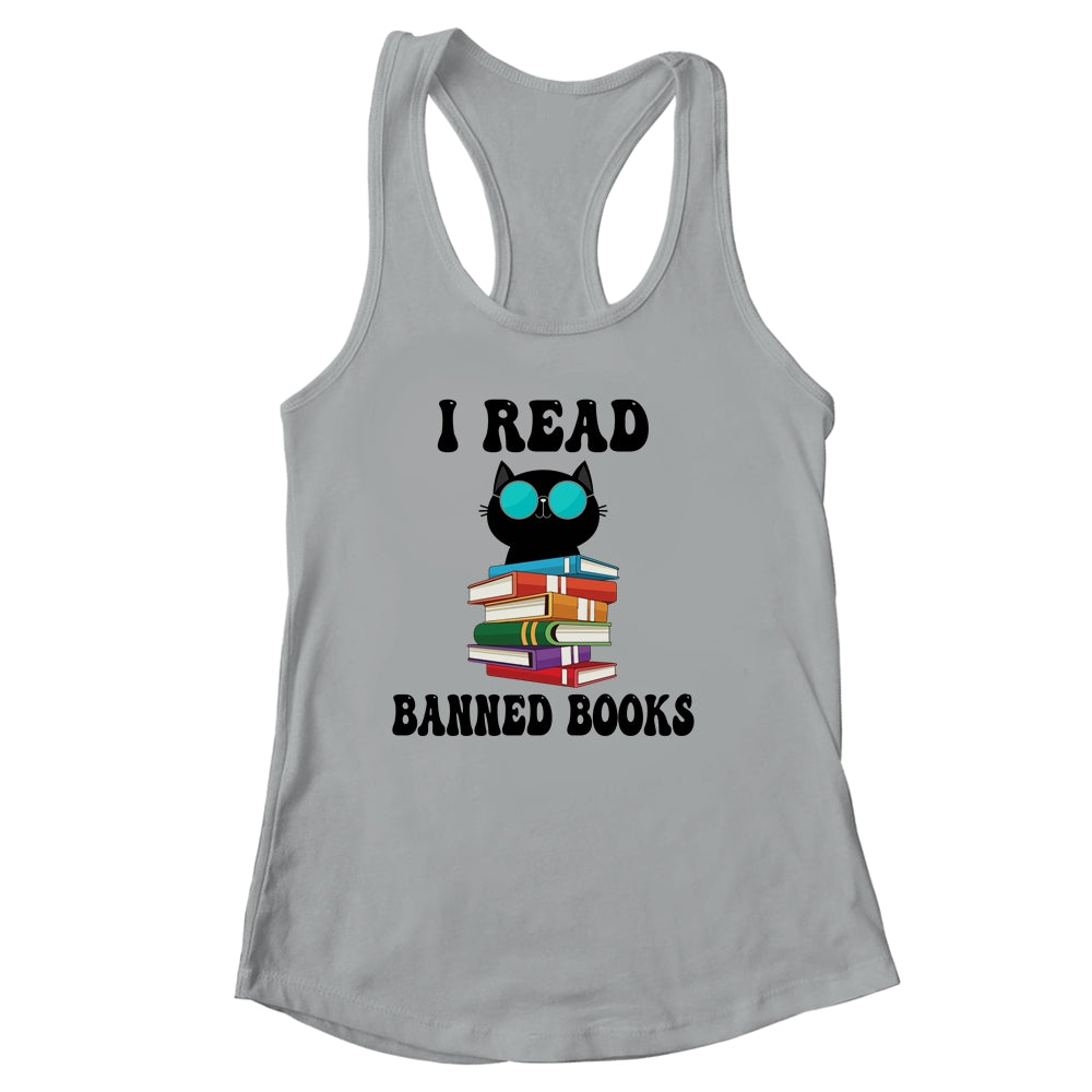 I Read Banned Books Black Cat Reader Bookworm Women Shirt & Tank Top | teecentury
