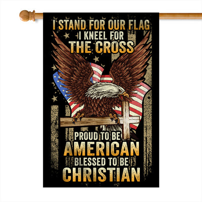 I Stand for Our Flag I Kneel for The Cross American Eagle Christian Cross Flag | Teecentury.com