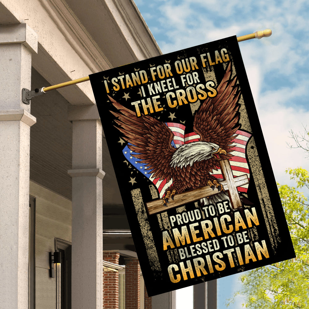 I Stand for Our Flag I Kneel for The Cross American Eagle Christian Cross Flag | Teecentury.com