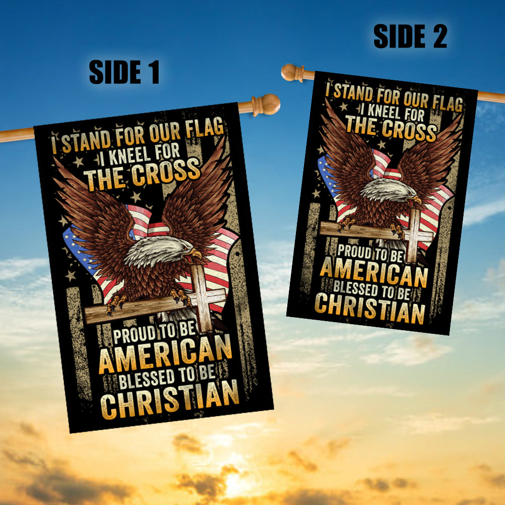 I Stand for Our Flag I Kneel for The Cross American Eagle Christian Cross Flag | Teecentury.com