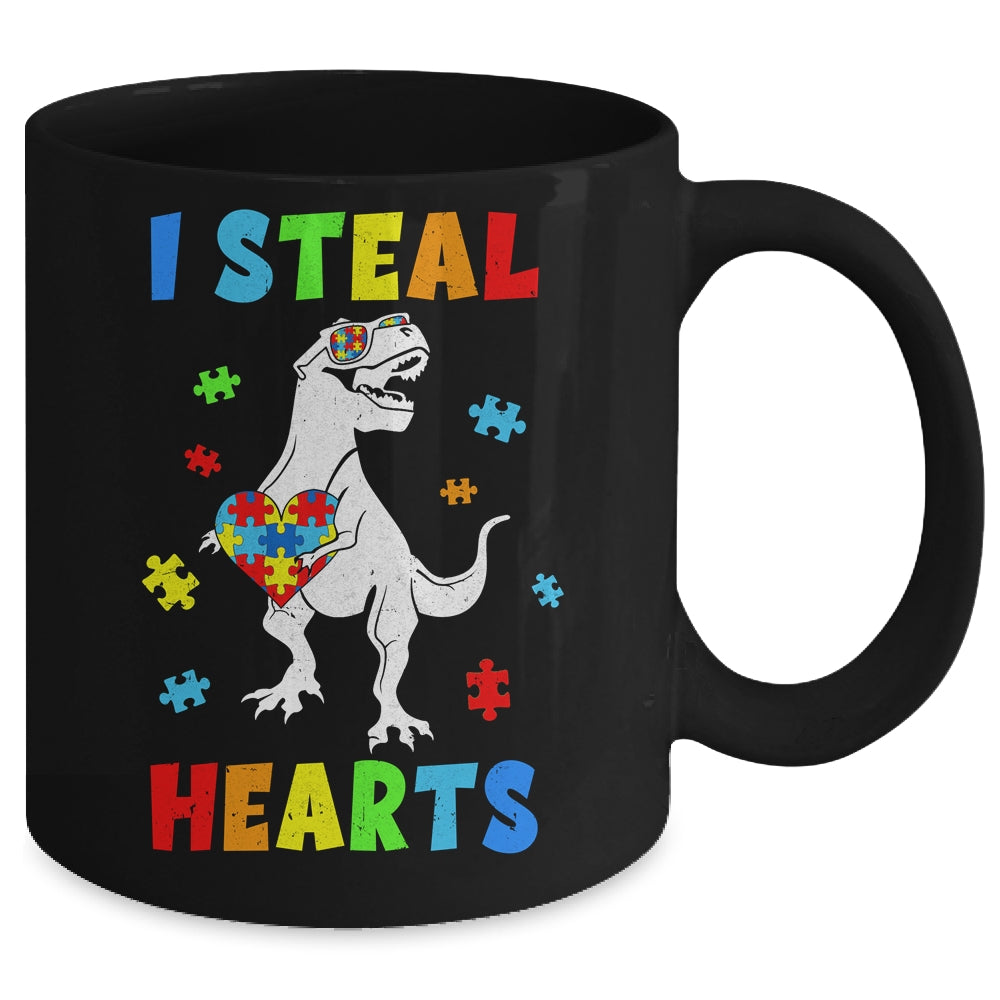 I Steal Hearts Puzzle Autism Awareness T Rex Dinosaurs Boys Mug | teecentury