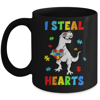 I Steal Hearts Puzzle Autism Awareness T Rex Dinosaurs Boys Mug | teecentury