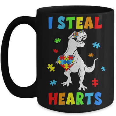 I Steal Hearts Puzzle Autism Awareness T Rex Dinosaurs Boys Mug | teecentury