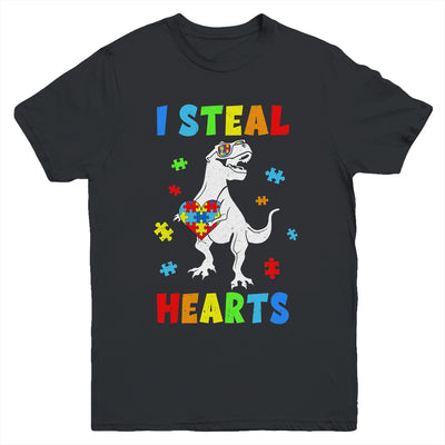 I Steal Hearts Puzzle Autism Awareness T Rex Dinosaurs Boys Youth Shirt | teecentury