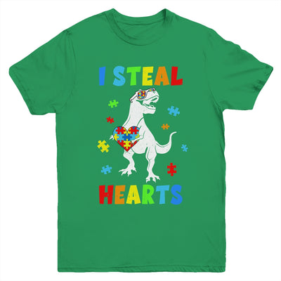 I Steal Hearts Puzzle Autism Awareness T Rex Dinosaurs Boys Youth Shirt | teecentury