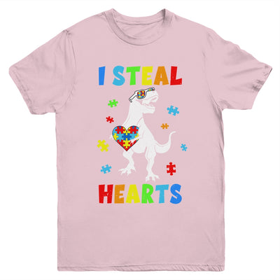 I Steal Hearts Puzzle Autism Awareness T Rex Dinosaurs Boys Youth Shirt | teecentury