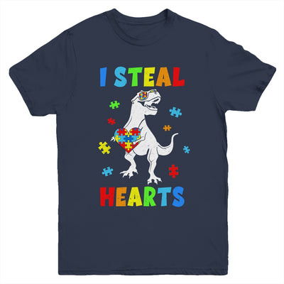 I Steal Hearts Puzzle Autism Awareness T Rex Dinosaurs Boys Youth Shirt | teecentury