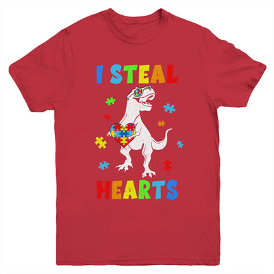 I Steal Hearts Puzzle Autism Awareness T Rex Dinosaurs Boys Youth Shirt | teecentury