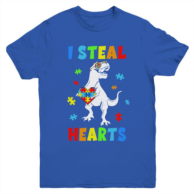 I Steal Hearts Puzzle Autism Awareness T Rex Dinosaurs Boys Youth Shirt | teecentury