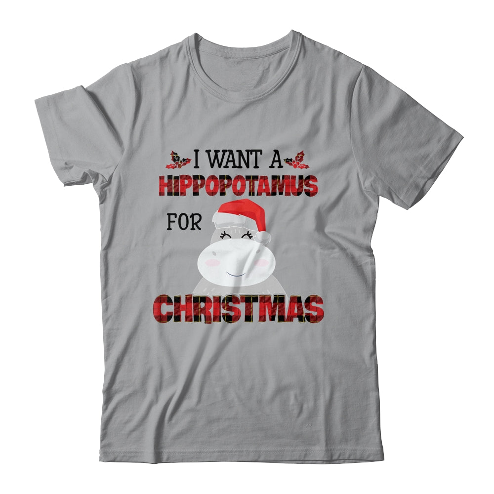 I Want A Hippopotamus For Christmas Hippo Buffalo Plaid T-Shirt & Sweatshirt | Teecentury.com