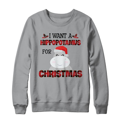 I Want A Hippopotamus For Christmas Hippo Buffalo Plaid T-Shirt & Sweatshirt | Teecentury.com