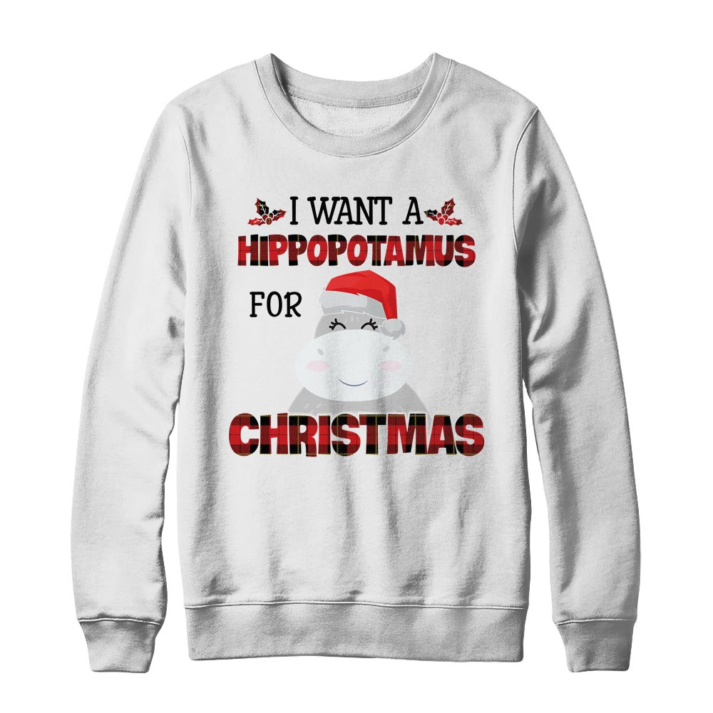 I Want A Hippopotamus For Christmas Hippo Buffalo Plaid T-Shirt & Sweatshirt | Teecentury.com