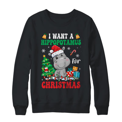 I Want A Hippopotamus For Christmas Lights Santa Hippo Xmas Shirt & Sweatshirt | teecentury