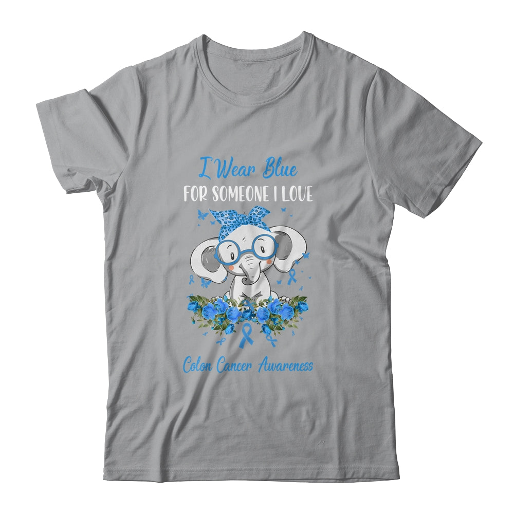 I Wear Blue For Colon Cancer Awareness Ribbon Elephant T-Shirt & Hoodie | Teecentury.com